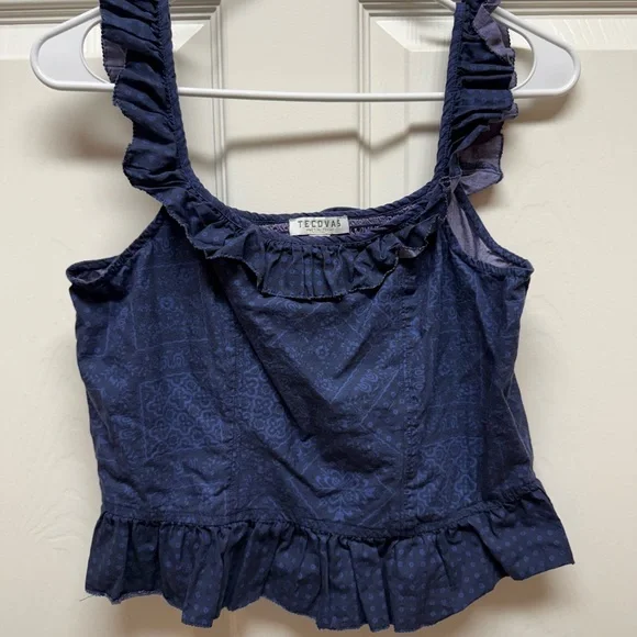 Tecovas Midnight Blue Ruffle Crop Top - Picture 1 of 7